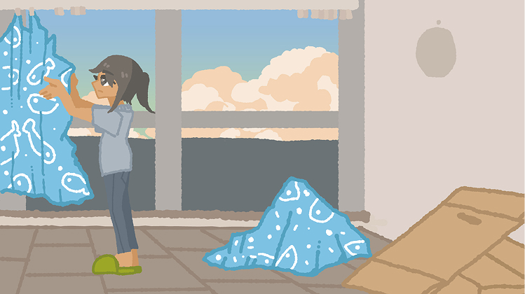 カーテンを取り付けるハル