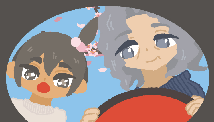 覗き込む2人