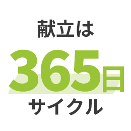 献立は入院生活の長い入所者さま・患者さまでも飽きの来ない365日サイクル