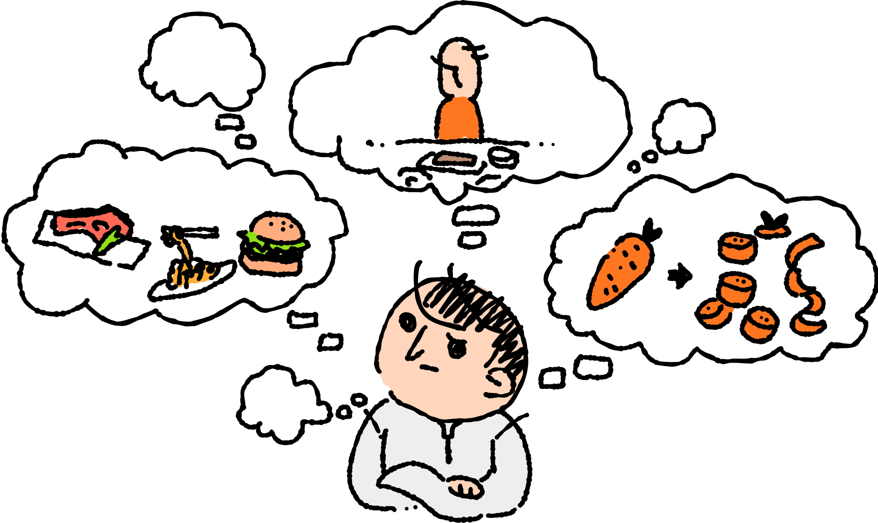 介護食の未来を想像する人のイラスト